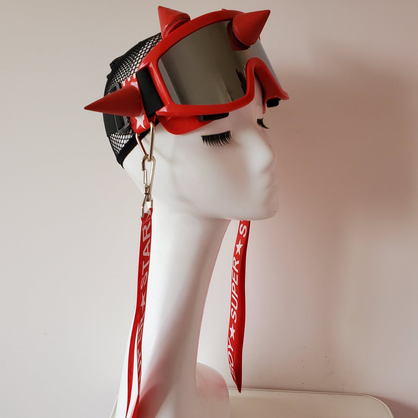 Holographic Burning Man Red Streampunk Spike Goggle Festival Wear Headpiece Cyber Goggles Stage Dj EDM EDC Rave Kostüme Gogo Brille