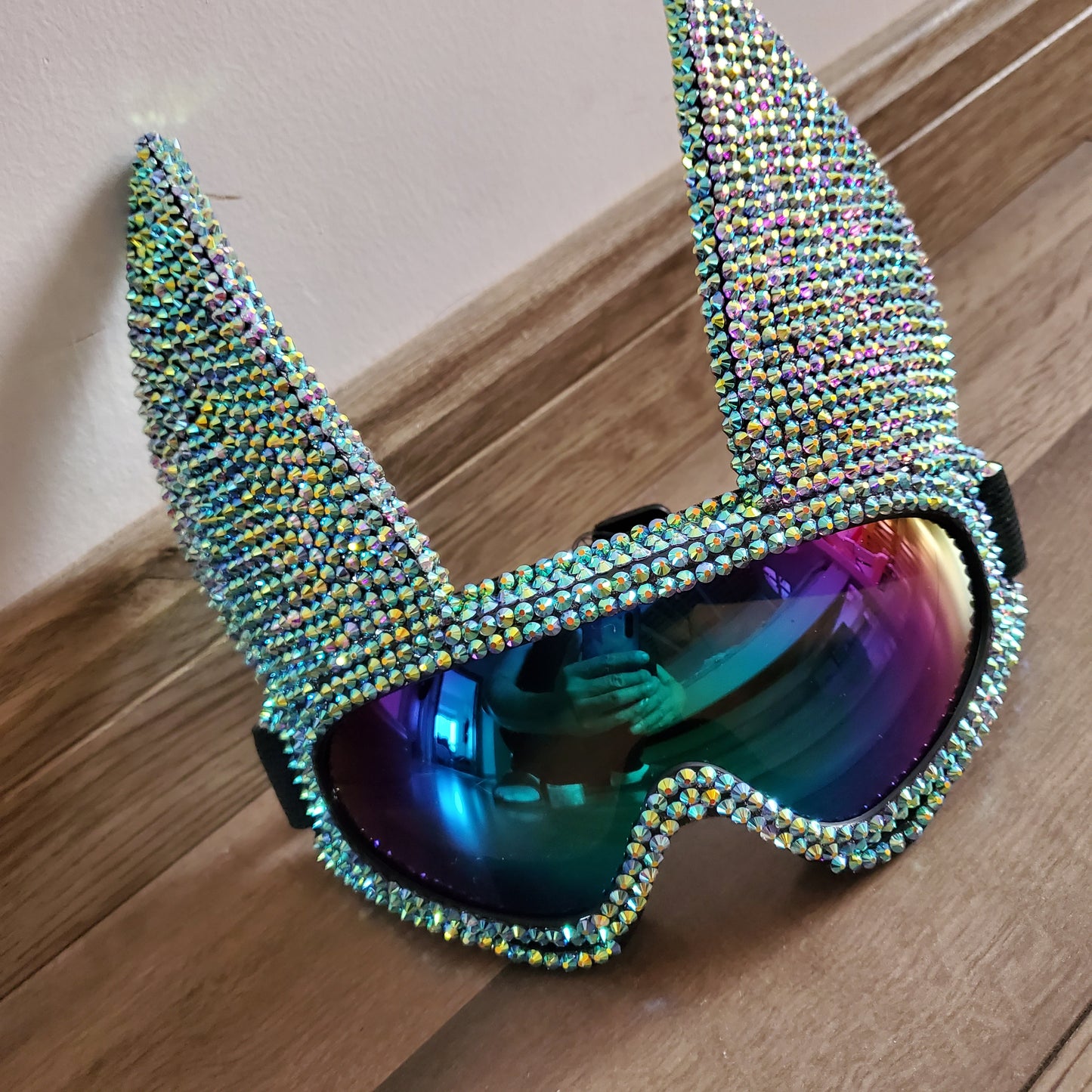 Holographic Rhinestone Rabbit Burning Man Goggle Festival Mask Costume Headpiece Cyber Goggles