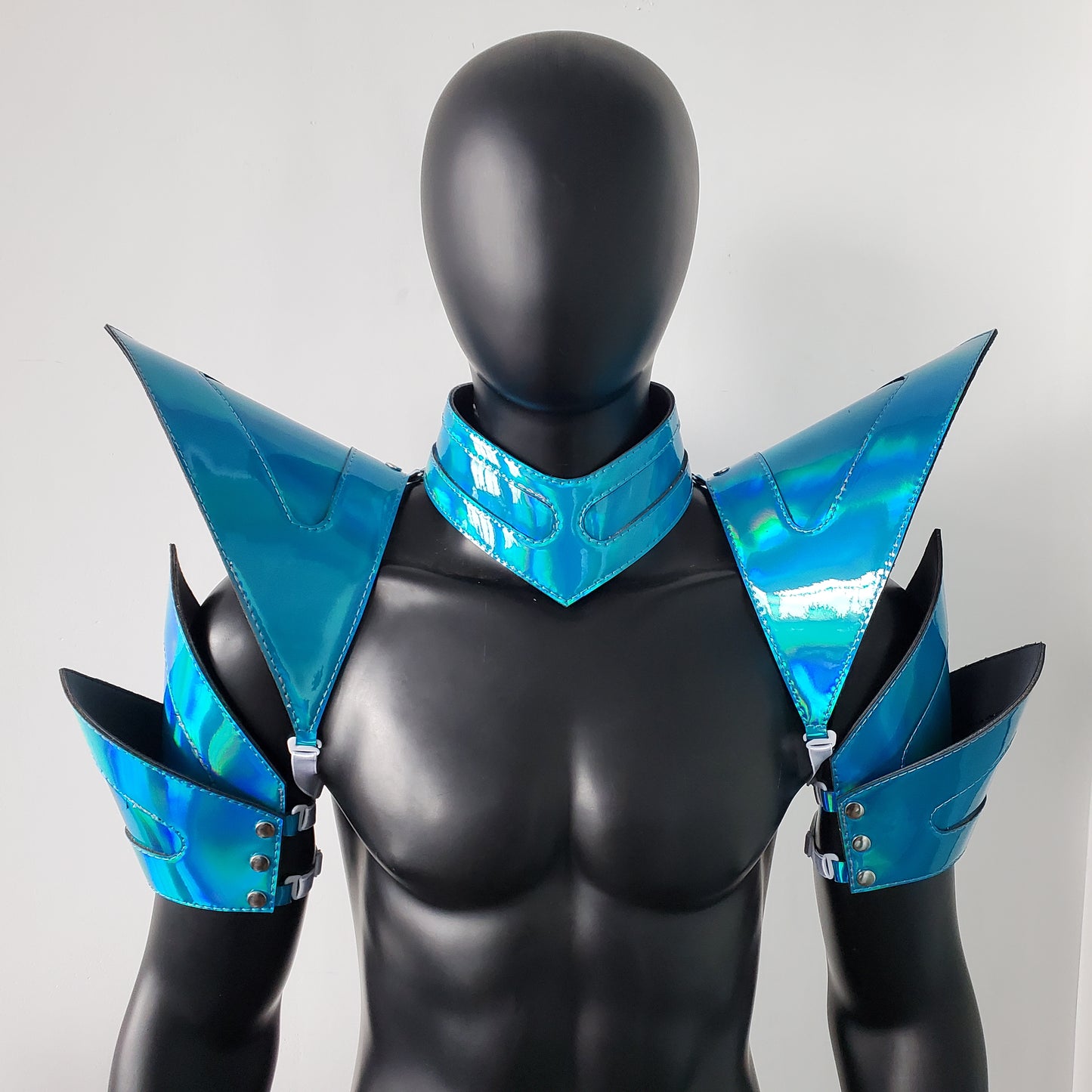 Burning Man Holographic Laser Blue Armor, Rave Schulterstück, Festival Choker Cape, Schulterpolster Karneval Festival Wear Kleidung Outfits