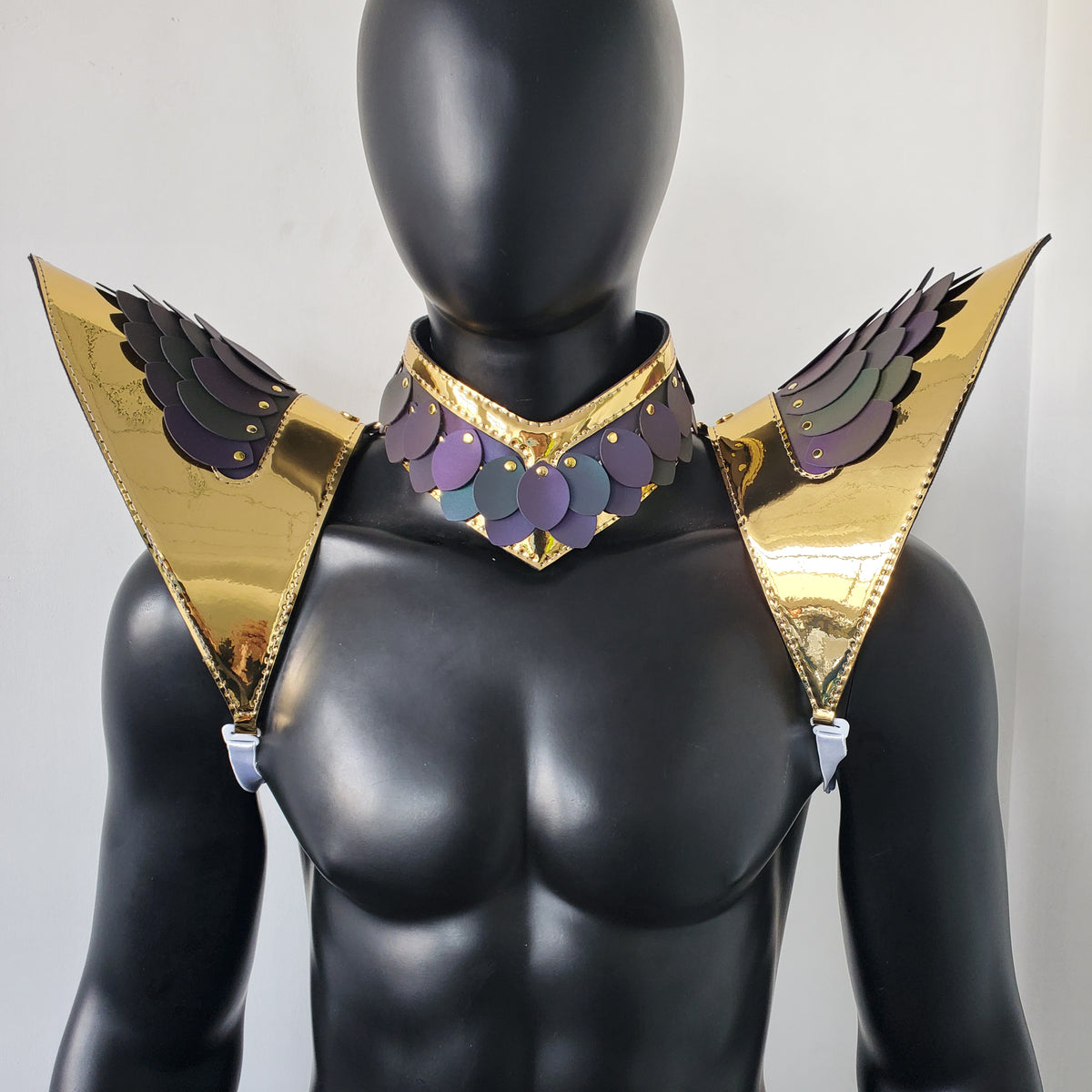 Burning Man Holographic Gold Edge ReflectiveDragon Scale Armor, Rave Shoulder Piece Armor EDM Festival Outfits