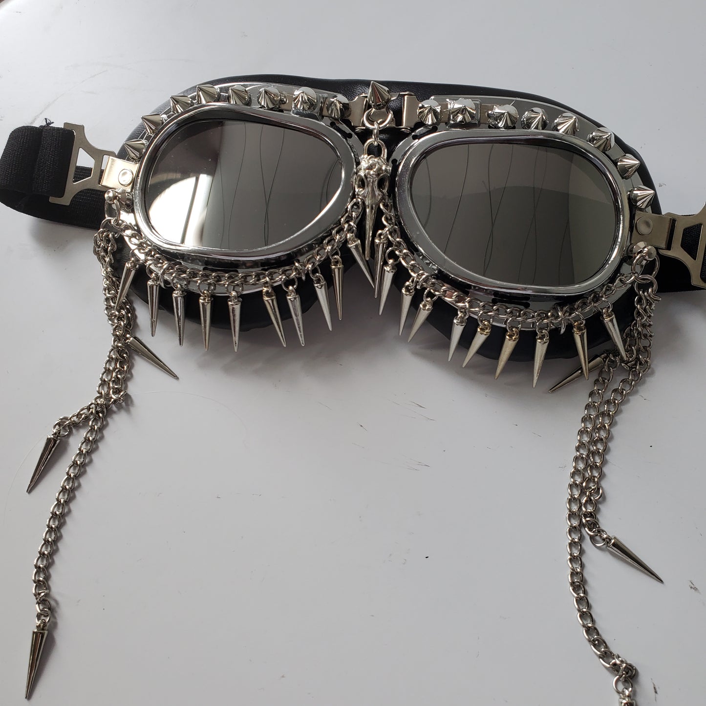 Lunettes Rave Streampunk, lunettes Burning Man, lunettes de festival, lunettes de costume Chain Skull Bird Head Spike, lunettes de mascarade Cyber Goth