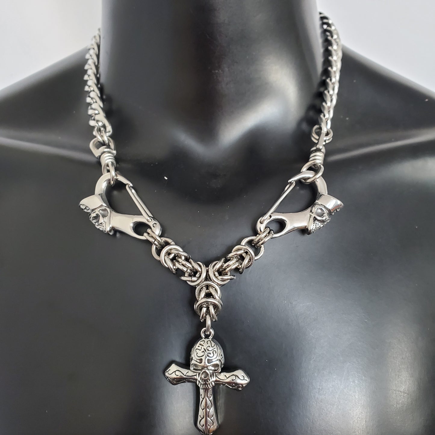 Punk Stainless Steel Chain Necklace, Punk Chain Necklace, Gothic Skull Stainless Steel Pendant Necklace, O Ring Necklace - Handmade