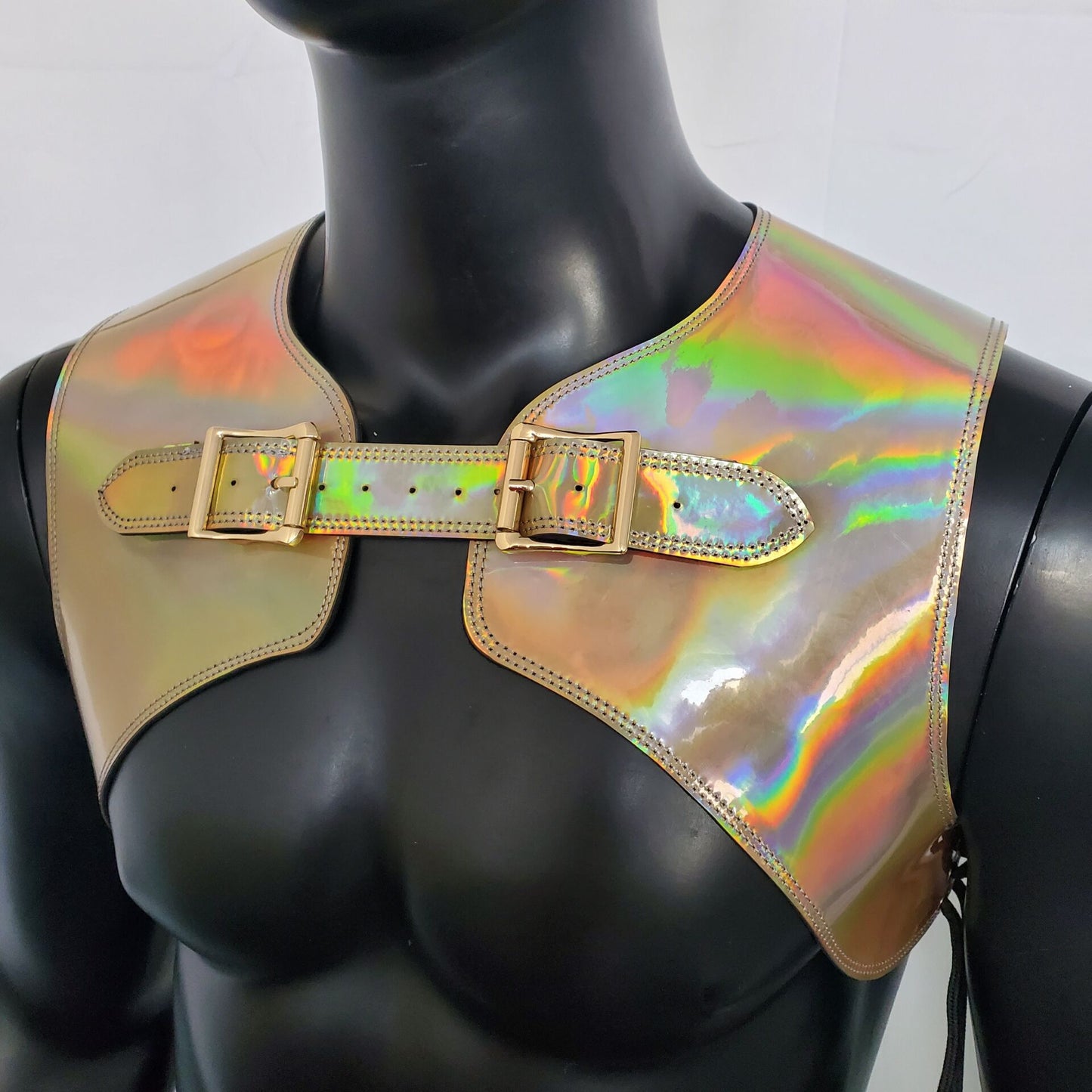 Burning Man Holographic Laser Gold Armor, Festival Laser Gold Armor Vest, Rave Carnival Costumes