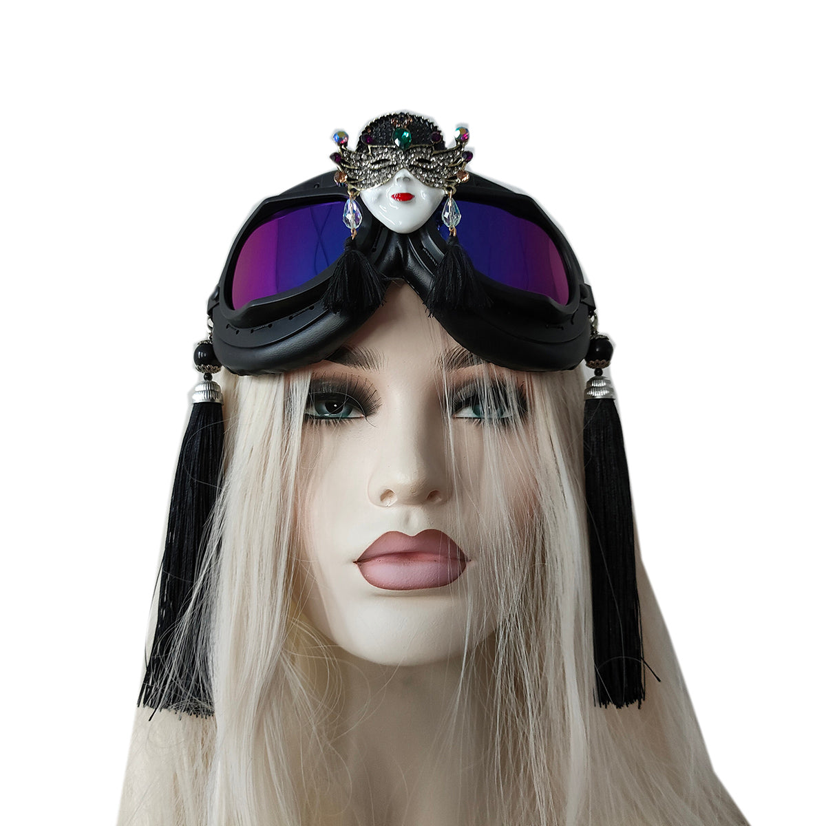 Rave-Streampunk-Brille, Burning-Man-Brille, Festival-Brille, Kette-Fünfzack-Stern-Kostümbrille, Cyber-Gothic-Maskerade-Brille