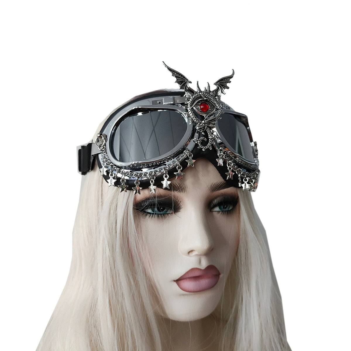 Rave-Streampunk-Brille, Burning-Man-Brille, Festival-Brille, Kette-Fünfzack-Stern-Kostümbrille, Cyber-Gothic-Maskerade-Brille