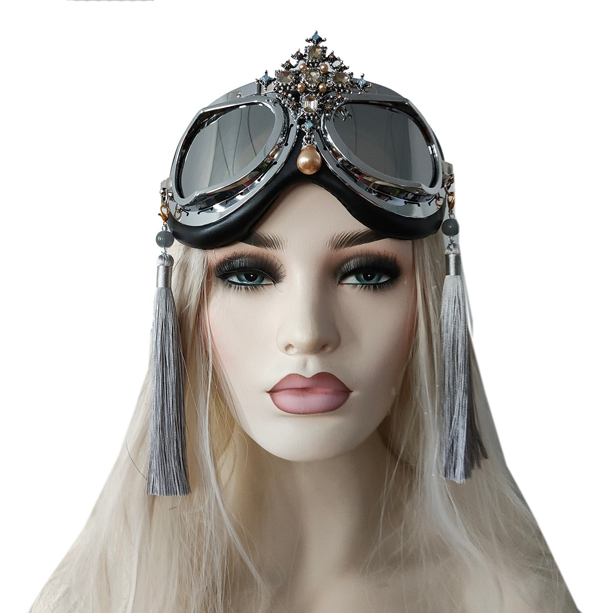 Rave-Streampunk-Brille, Burning-Man-Brille, Festival-Brille, Kette-Fünfzack-Stern-Kostümbrille, Cyber-Gothic-Maskerade-Brille