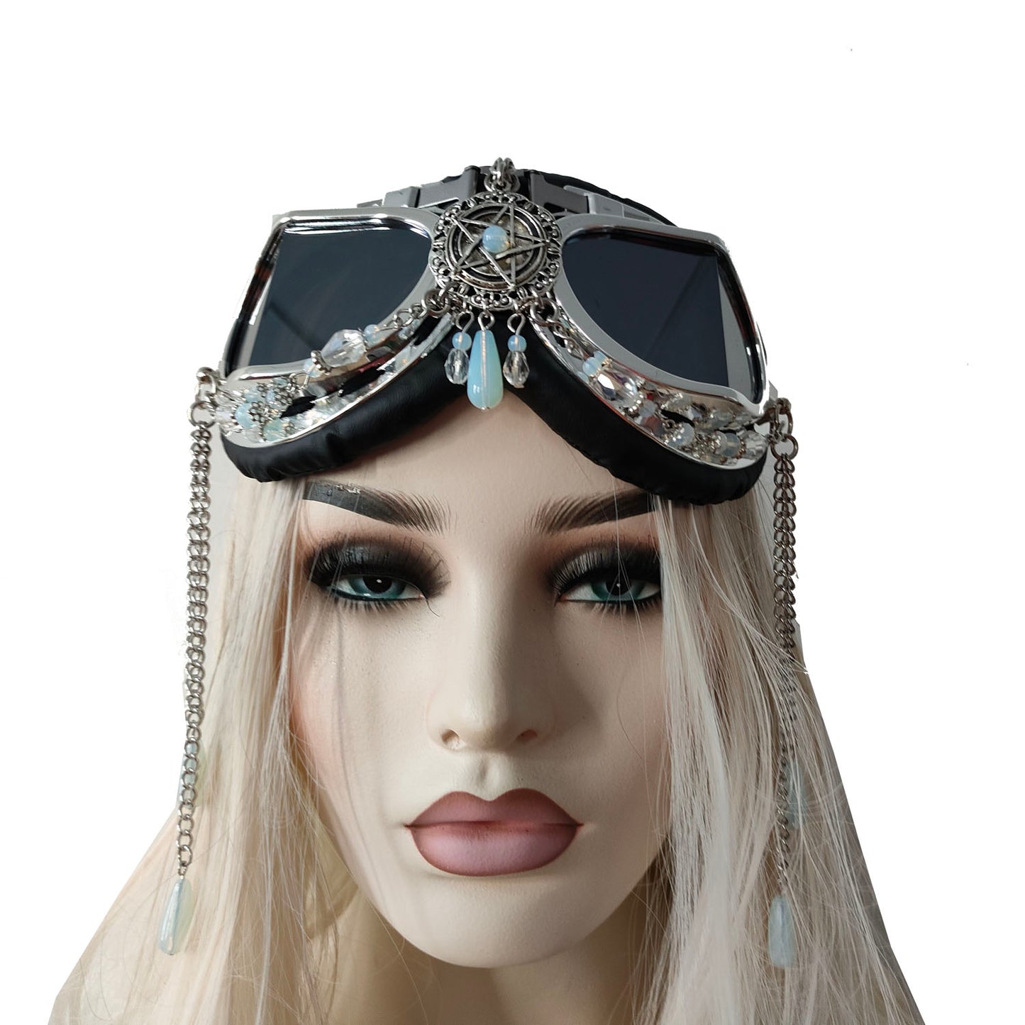 Rave-Streampunk-Brille, Burning-Man-Brille, Festival-Brille, Kette-Fünfzack-Stern-Kostümbrille, Cyber-Gothic-Maskerade-Brille