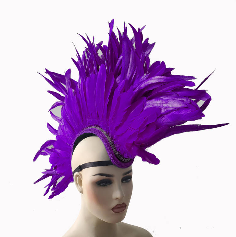 Violet - Rave Feather Mohawk, Burning Man Feather Mohawk, Statement Feather Mohawk, Statement Headwear, Performance Headwear, Statement Headpiece