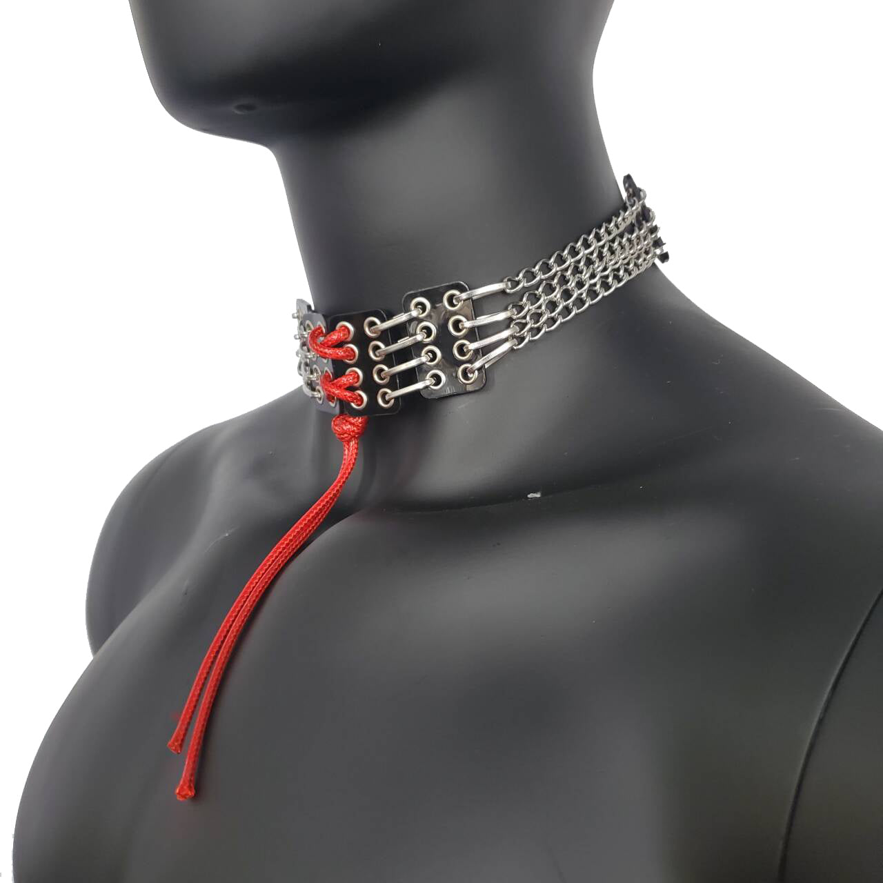 Red String Corset PVC Choker Punk Grunge Goth Gothic Collar Necklace Chain Limited Edition Handcrafted For Men