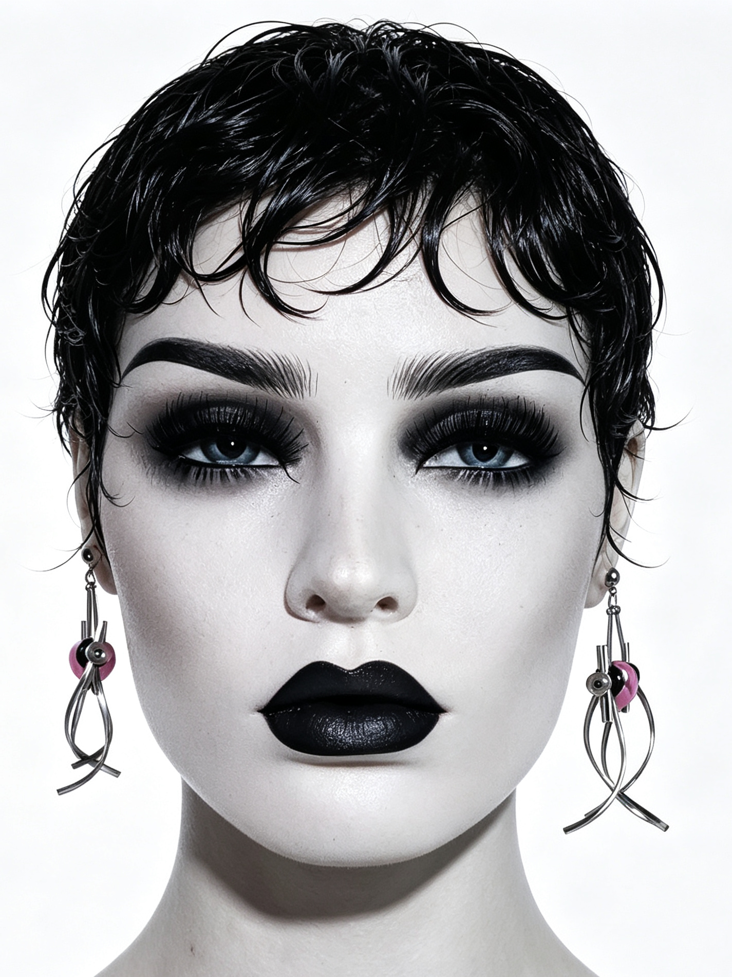 Punk Handmade Stainless Steel Earring, Hot Pink Heart UV Bead Gothic Dangle Drop Earring Jewelry