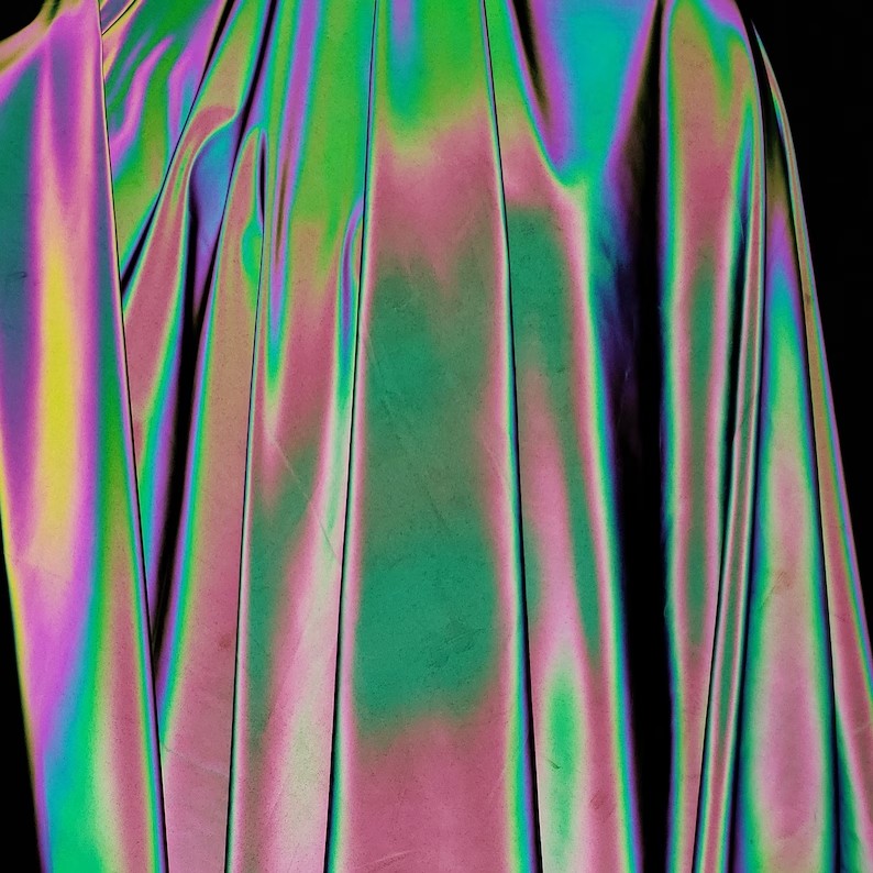 1 Yard Stretch-Regenbogen-reflektierender Stoff, schillernder Regenbogenstoff, 4-Wege-Stretch-Spandex-Stoff, Meterware