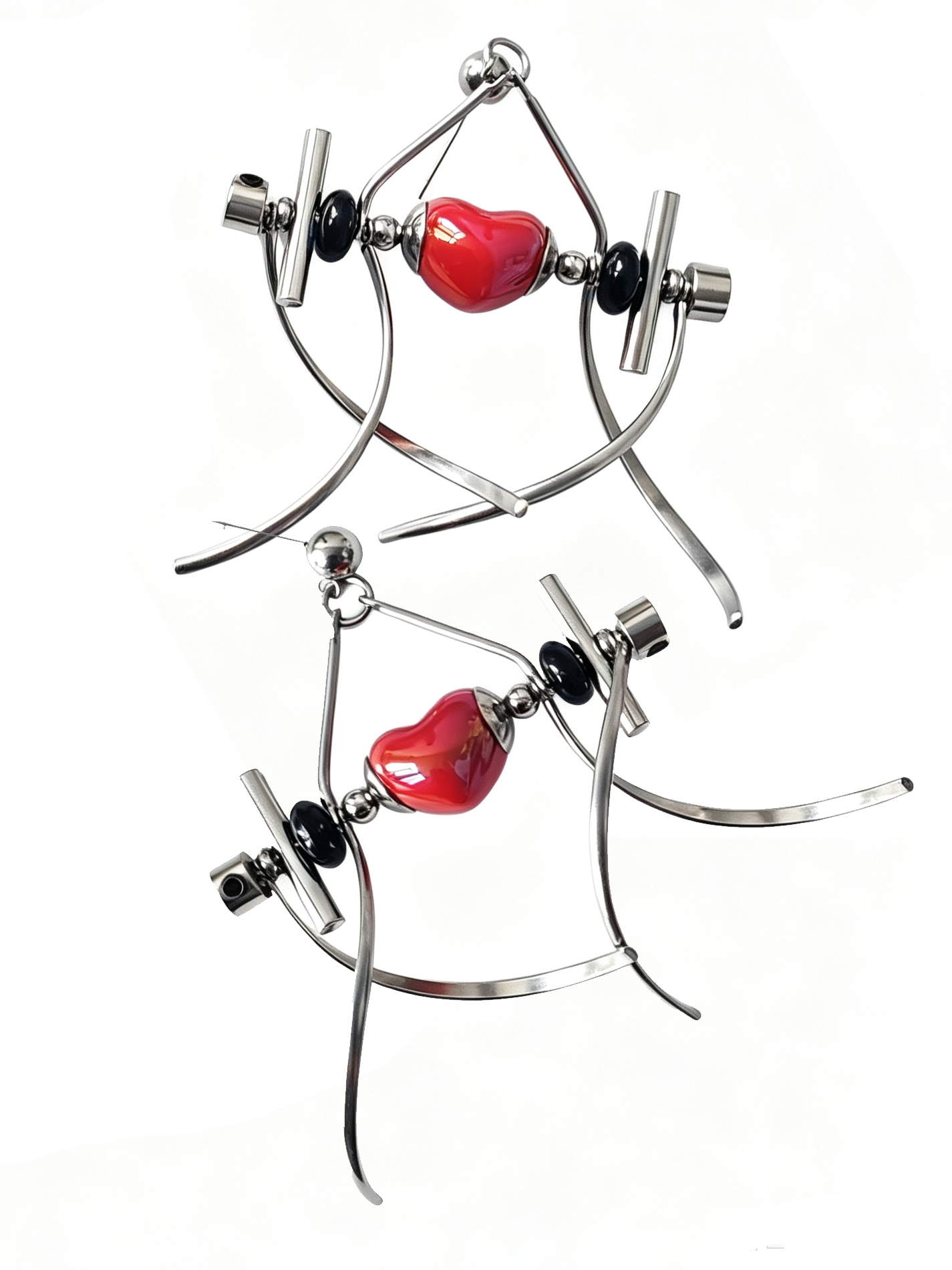 Punk Handmade Stainless Steel Earring, Bright Red Heart UV Bead Gothic Dangle Drop Earring Jewelry for man