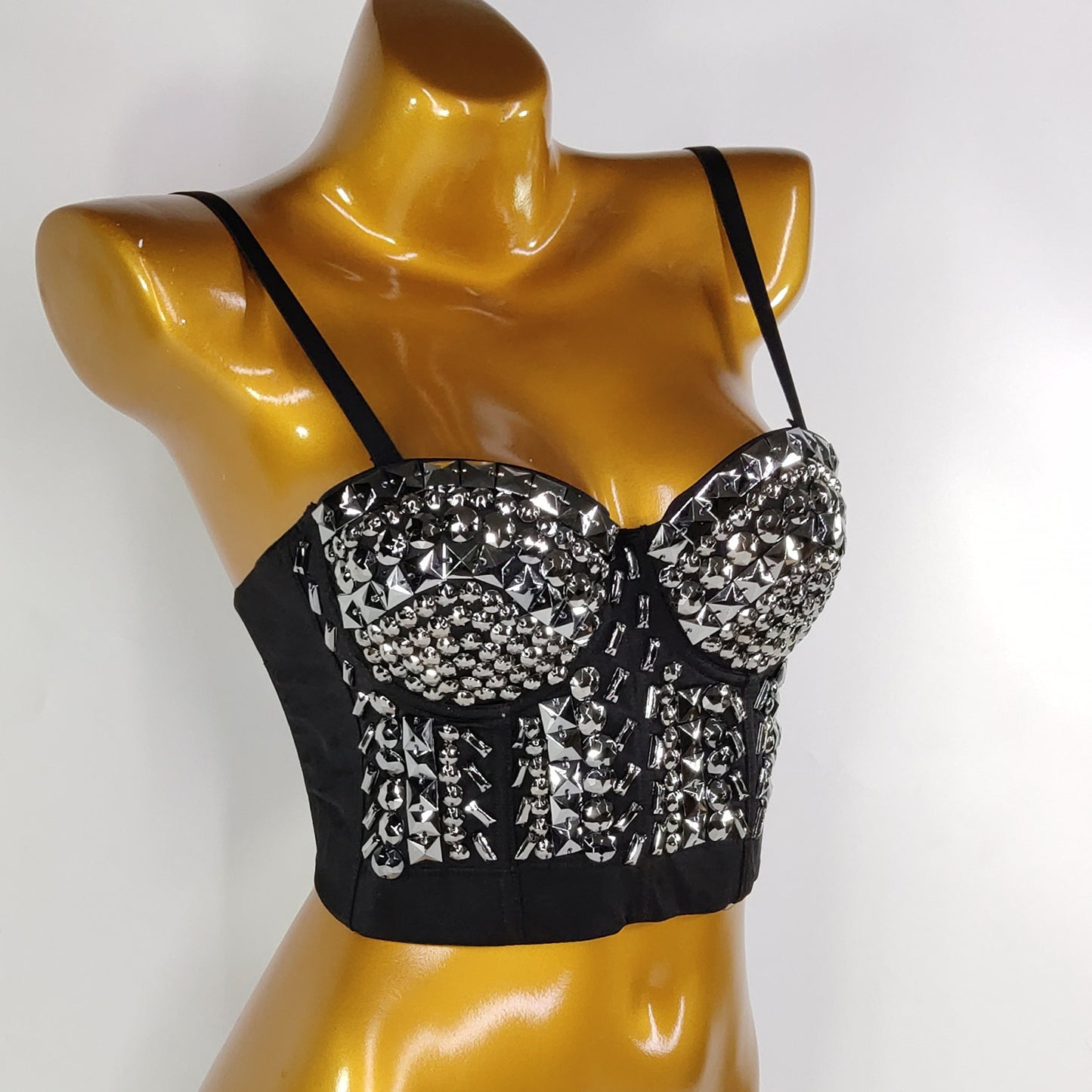Burning Man Rave Festival Rhinestones Embellished Bustier Corset Top Bra Party Clothing 36069