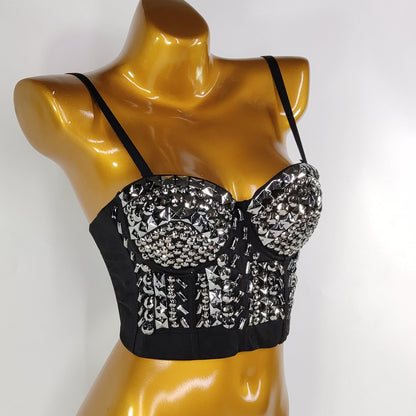 Burning Man Rave Festival Rhinestones Embellished Bustier Corset Top Bra Party Clothing 36069
