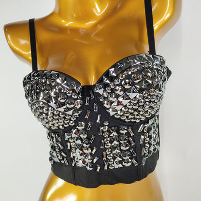 Burning Man Rave Festival Rhinestones Embellished Bustier Corset Top Bra Party Clothing 36069