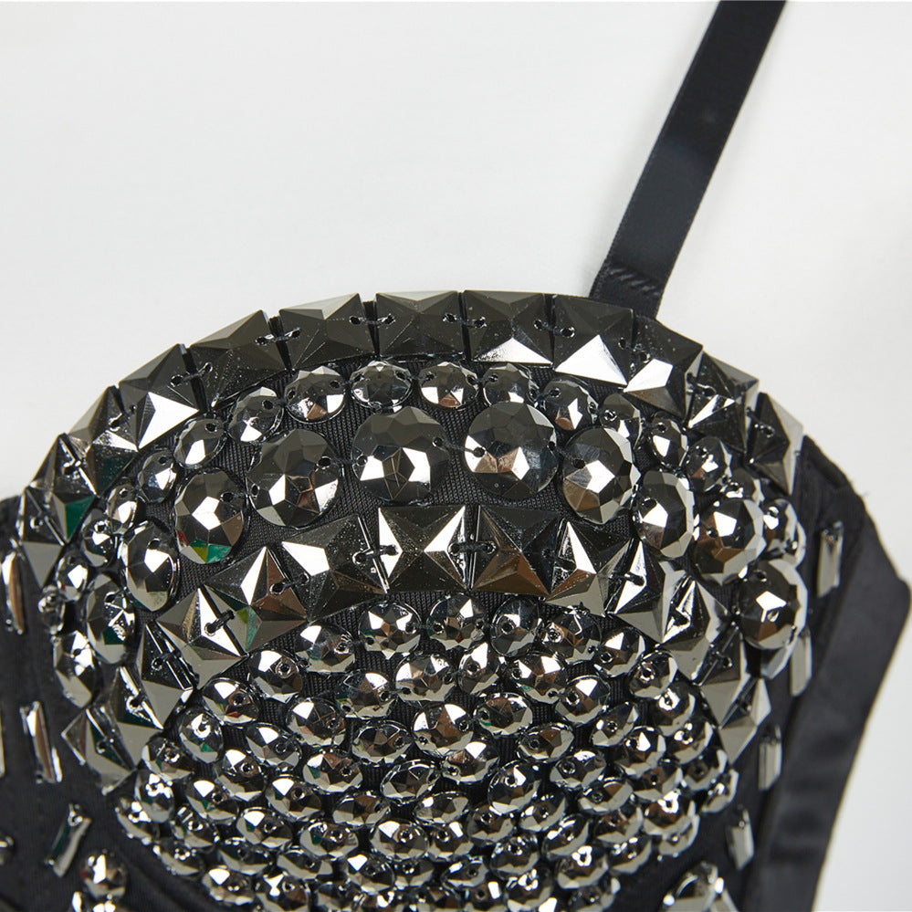 Burning Man Rave Festival Rhinestones Embellished Bustier Corset Top Bra Party Clothing 36069