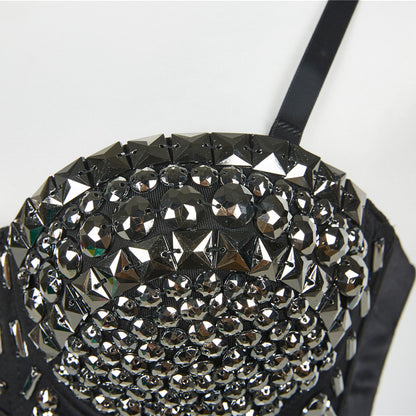 Burning Man Rave Festival Rhinestones Embellished Bustier Corset Top Bra Party Clothing 36069