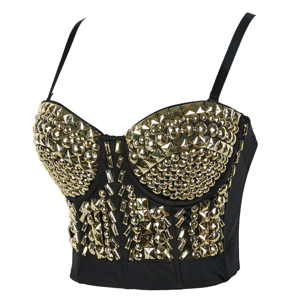 Burning Man Rave Festival Rhinestones Embellished Bustier Corset Top Bra Party Clothing 36067