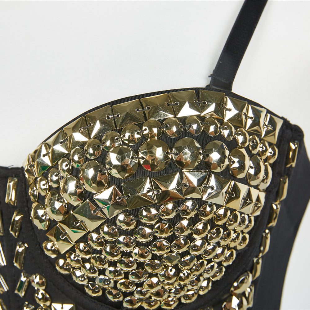 Burning Man Rave Festival Rhinestones Embellished Bustier Corset Top Bra Party Clothing 36067