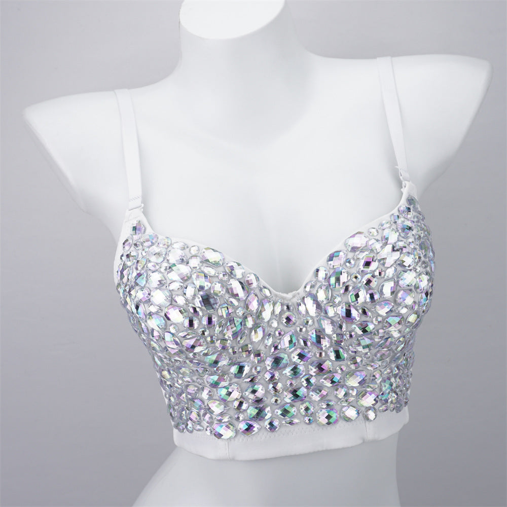 Burning Man Rave Festival Rhinestones Embellished Bustier Corset Top Bra Party Clothing 36079
