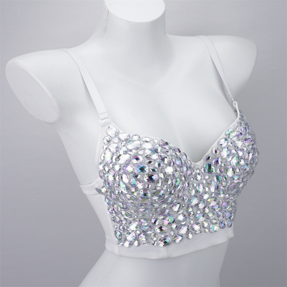 Burning Man Rave Festival Rhinestones Embellished Bustier Corset Top Bra Party Clothing 36079