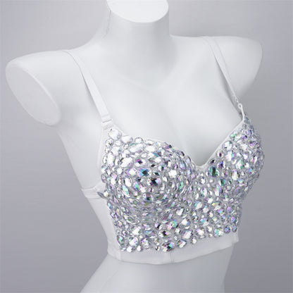 Burning Man Rave Festival Rhinestones Embellished Bustier Corset Top Bra Party Clothing 36079