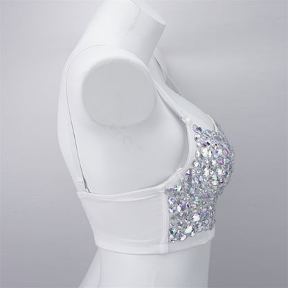Burning Man Rave Festival Rhinestones Embellished Bustier Corset Top Bra Party Clothing 36079