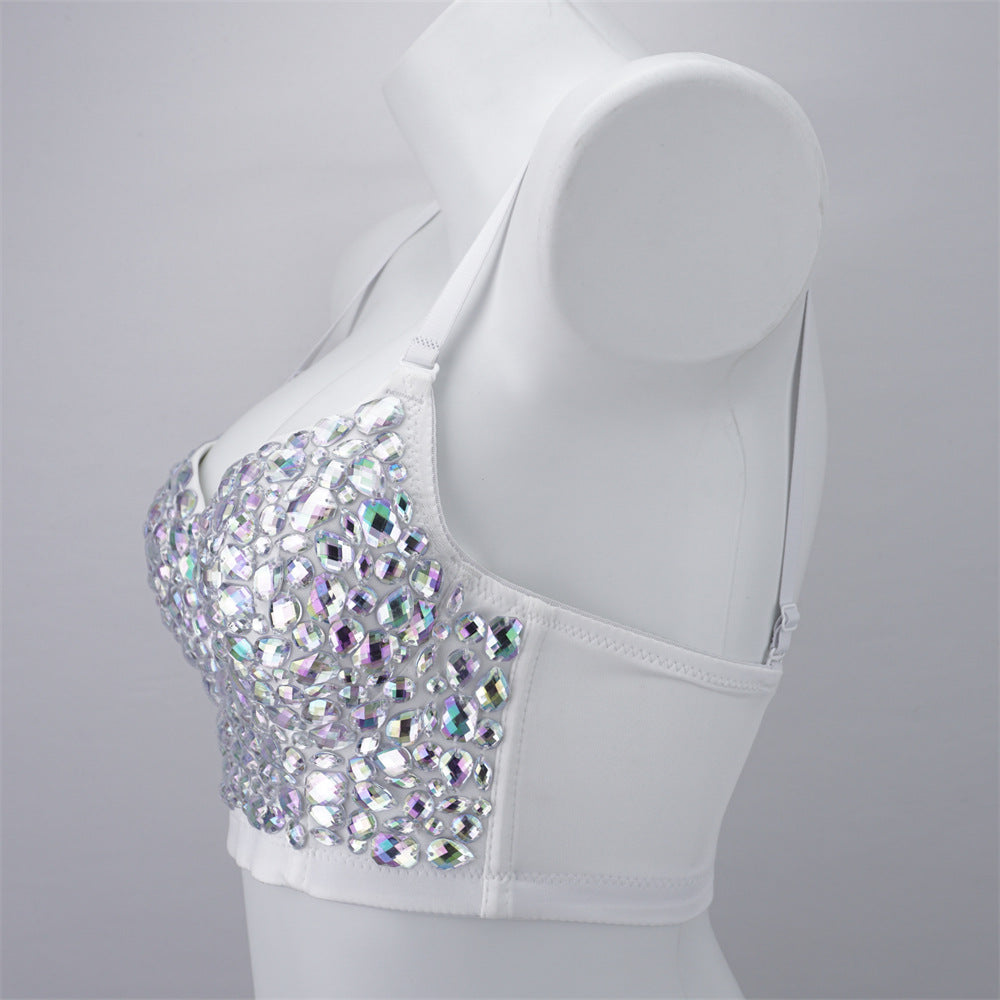 Burning Man Rave Festival Rhinestones Embellished Bustier Corset Top Bra Party Clothing 36079