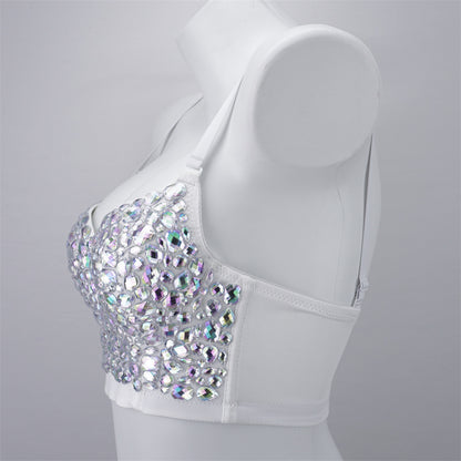 Burning Man Rave Festival Rhinestones Embellished Bustier Corset Top Bra Party Clothing 36079