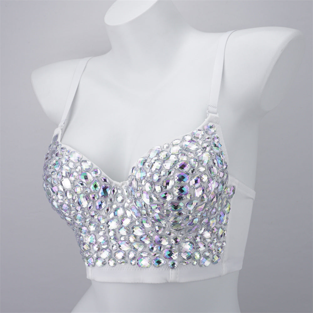 Burning Man Rave Festival Rhinestones Embellished Bustier Corset Top Bra Party Clothing 36079
