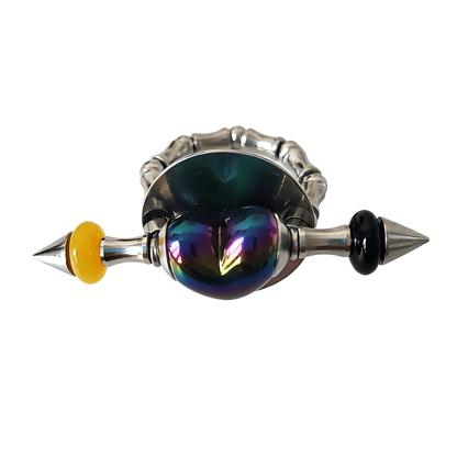 Handmade Black Iridescent Heart Stainless Steel Spike Statement Ring with Resin Spacers
