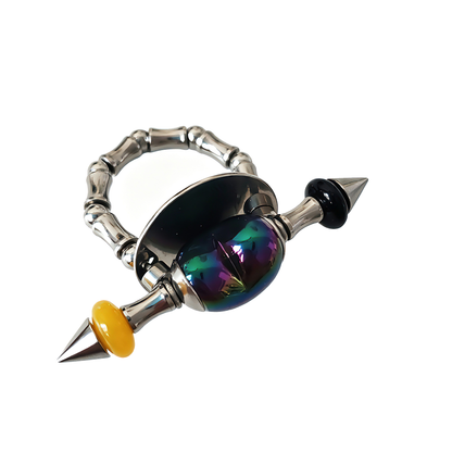 Handmade Black Iridescent Heart Stainless Steel Spike Statement Ring with Resin Spacers