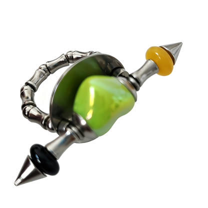 Handmade Green Heart Stainless Steel Spike Statement Ring with Resin Spacers