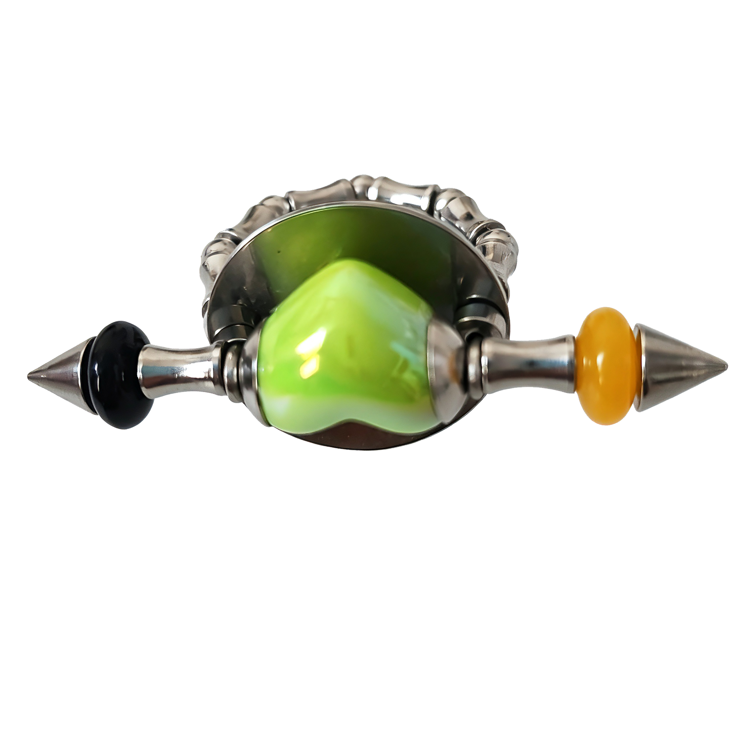 Handmade Green Heart Stainless Steel Spike Statement Ring with Resin Spacers
