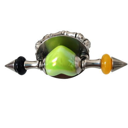 Handmade Green Heart Stainless Steel Spike Statement Ring with Resin Spacers