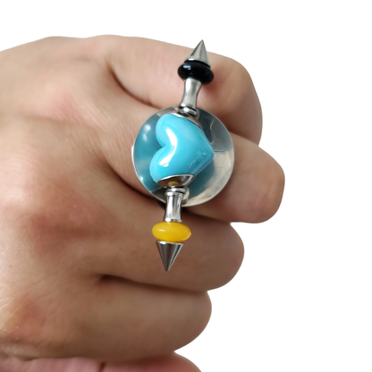 Handmade Sky-Blue Heart Stainless Steel Spike Statement Ring with Resin Spacers