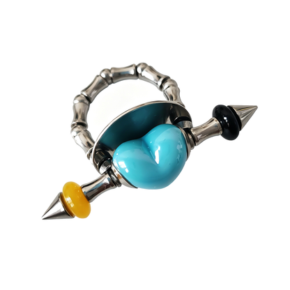 Handmade Sky-Blue Heart Stainless Steel Spike Statement Ring with Resin Spacers