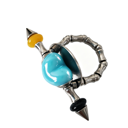 Handmade Sky-Blue Heart Stainless Steel Spike Statement Ring with Resin Spacers