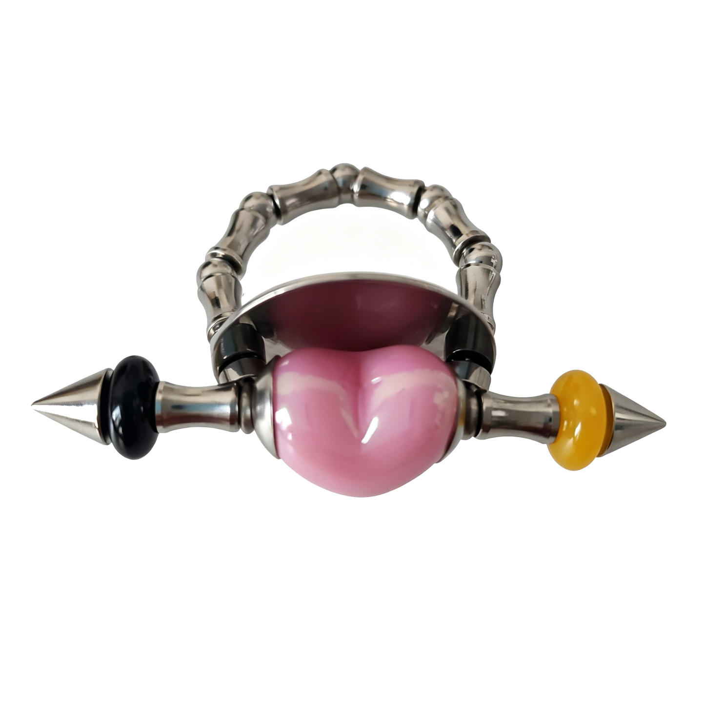 Handmade Pink Heart Stainless Steel Spike Statement Ring with Resin Spacers