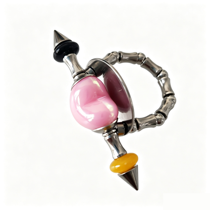 Handmade Pink Heart Stainless Steel Spike Statement Ring with Resin Spacers