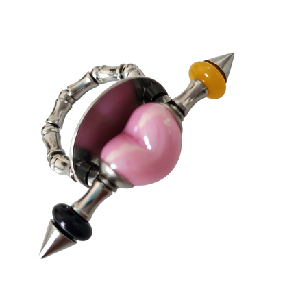 Handmade Pink Heart Stainless Steel Spike Statement Ring with Resin Spacers