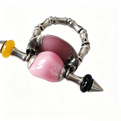 Handmade Pink Heart Stainless Steel Spike Statement Ring with Resin Spacers