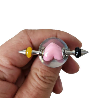 Handmade Pink Heart Stainless Steel Spike Statement Ring with Resin Spacers