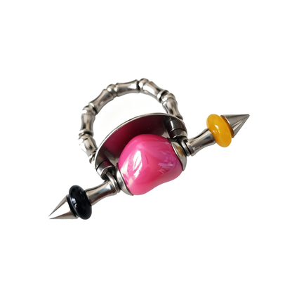 Handmade Rose-Red Heart Stainless Steel Spike Statement Ring with Resin Spacers
