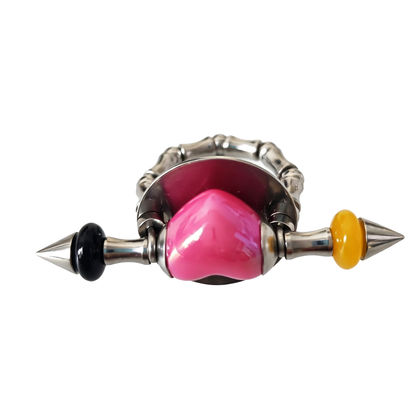 Handmade Rose-Red Heart Stainless Steel Spike Statement Ring with Resin Spacers