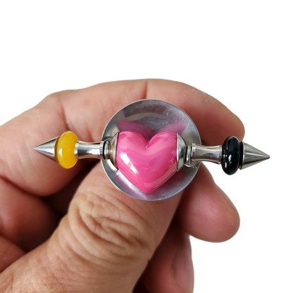 Handmade Rose-Red Heart Stainless Steel Spike Statement Ring with Resin Spacers