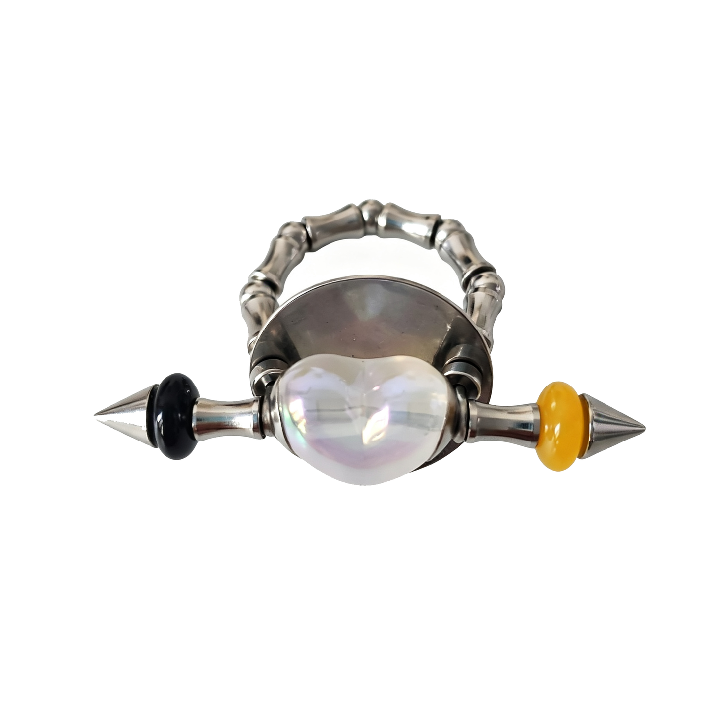 Handmade Jelly White Heart Stainless Steel Spike Statement Ring with Resin Spacers