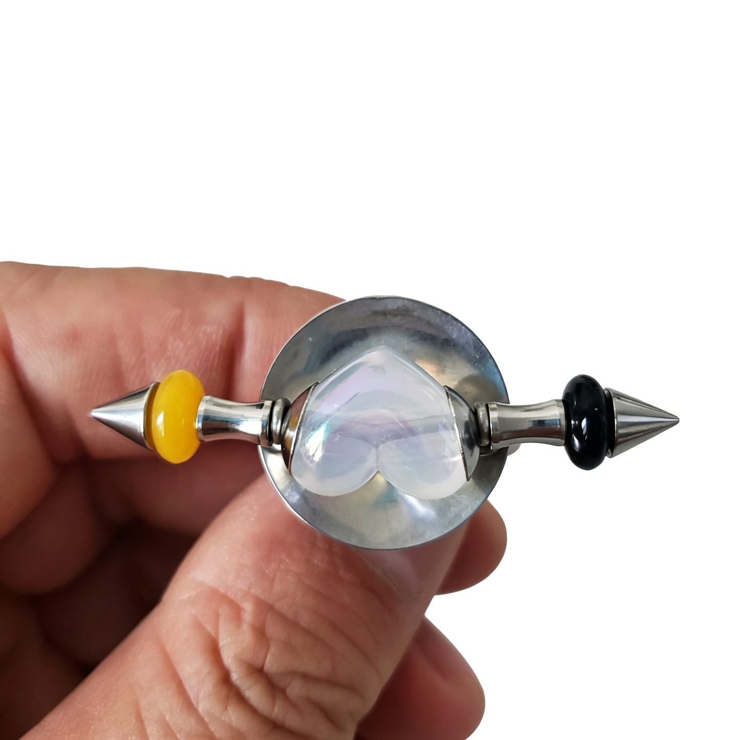 Handmade Jelly White Heart Stainless Steel Spike Statement Ring with Resin Spacers