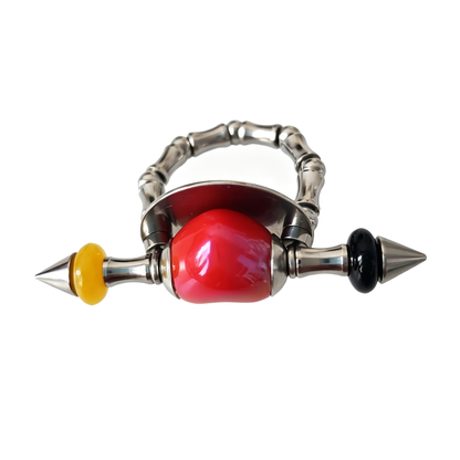 Handmade Red Heart Stainless Steel Spike Statement Ring with Resin Spacers