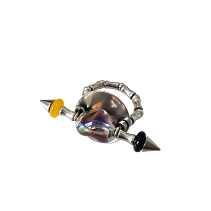 Handmade Transparent Iridescent Black Heart Stainless Steel Spike Statement Ring with Resin Spacers